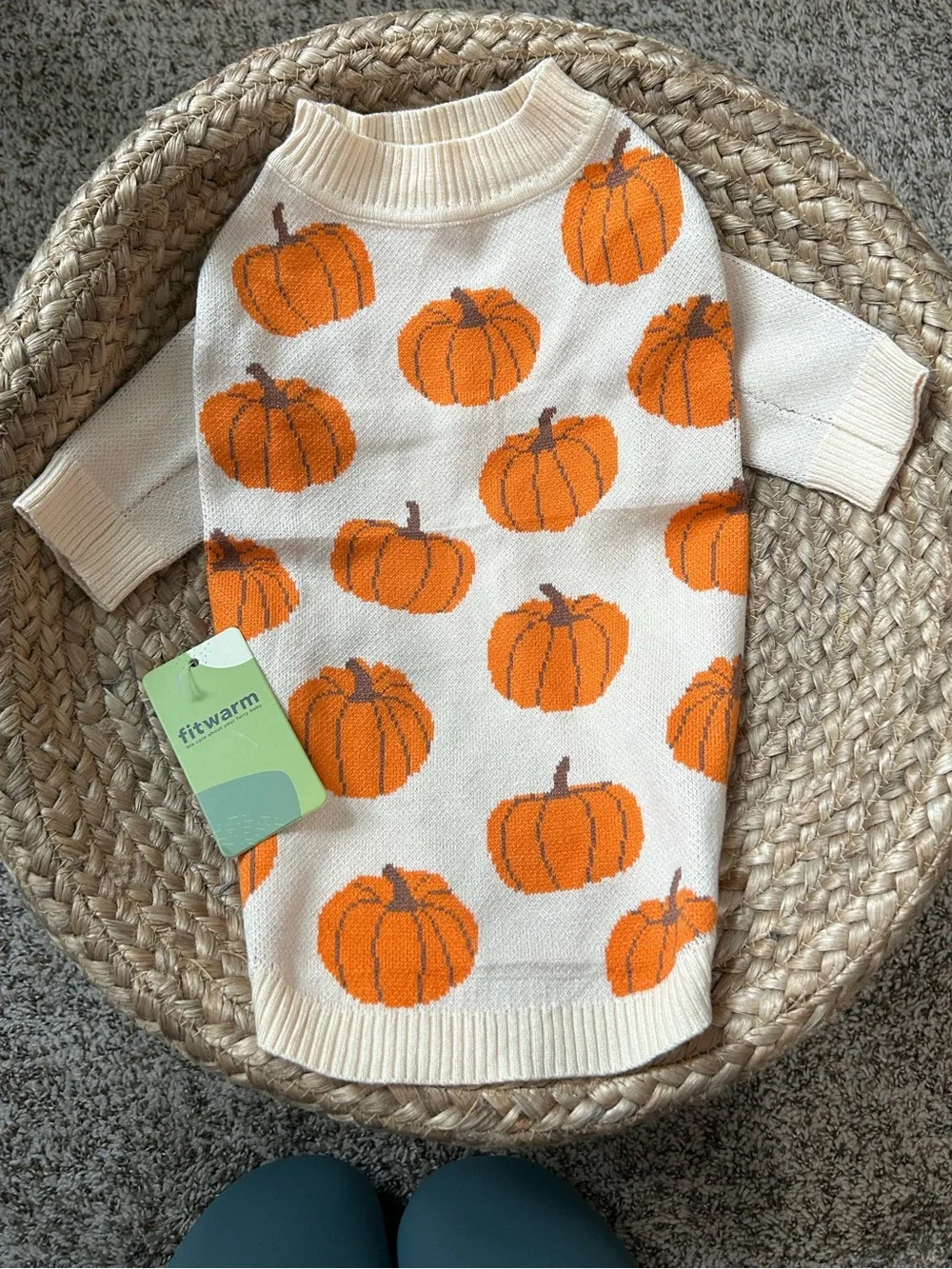 🎃PUMPKIN Dog Sweater - Antique Cream & Orange Knit Fall Pet Pullover